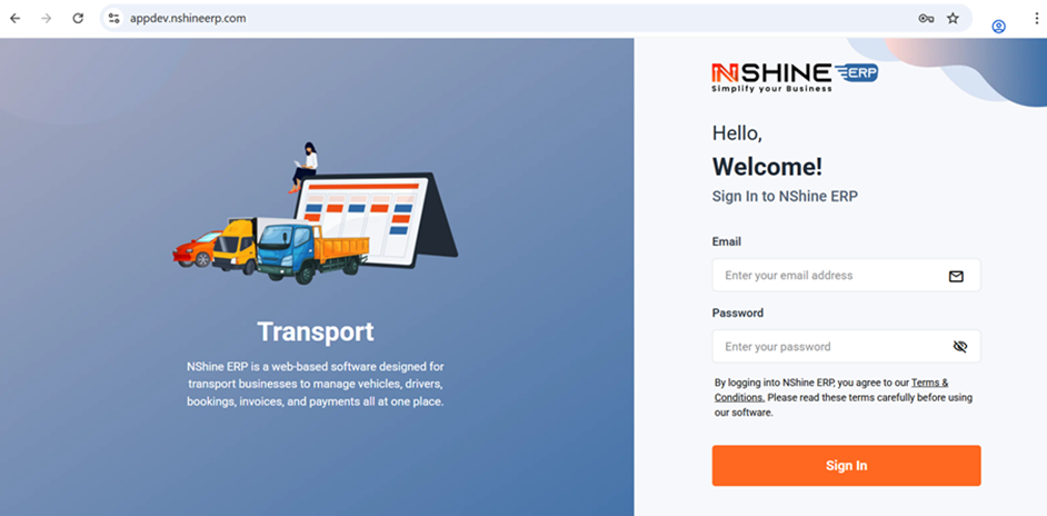 How to login NSHINE ERP ? 1 Image